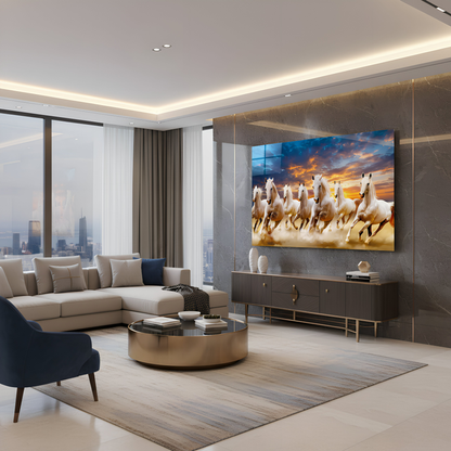 Seven Running Horse Glass Wall Art