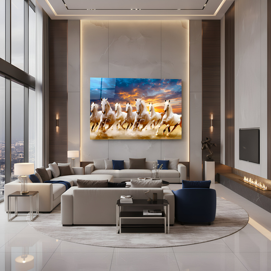 Seven Running Horse Glass Wall Art