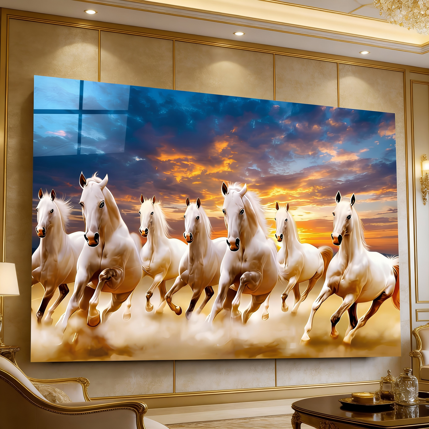 Seven Running Horse Glass Wall Art