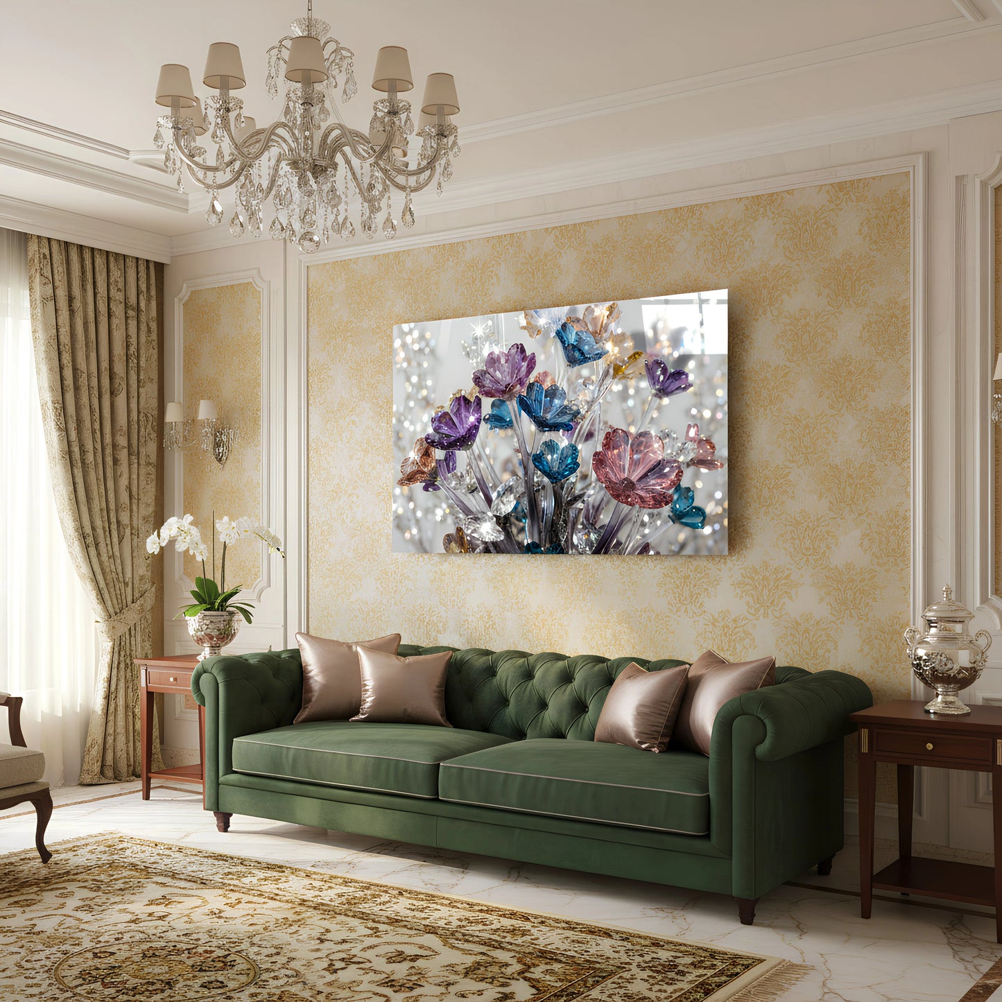 Crystal Flower Bouquet Glass Wall Art