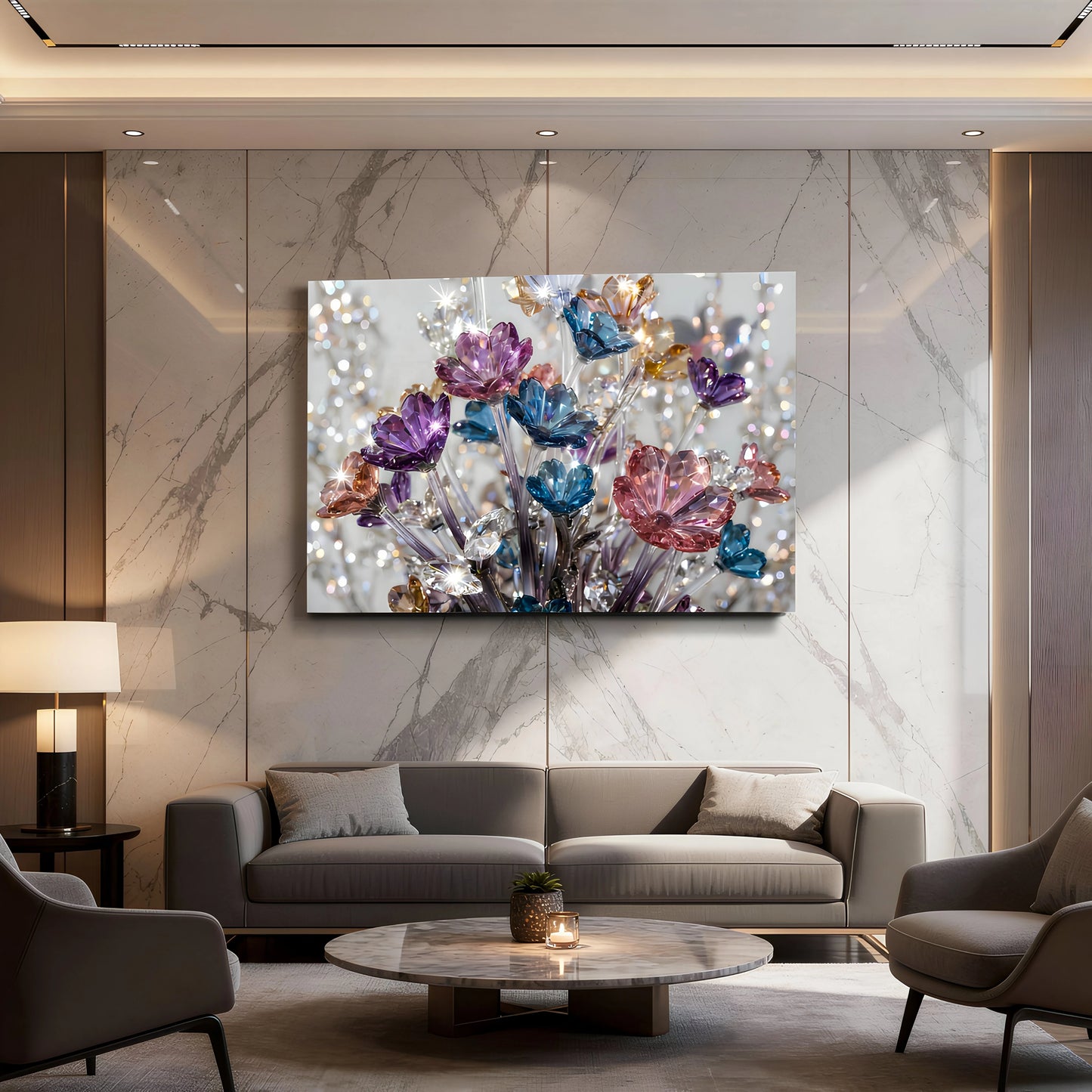 Crystal Flower Bouquet Glass Wall Art