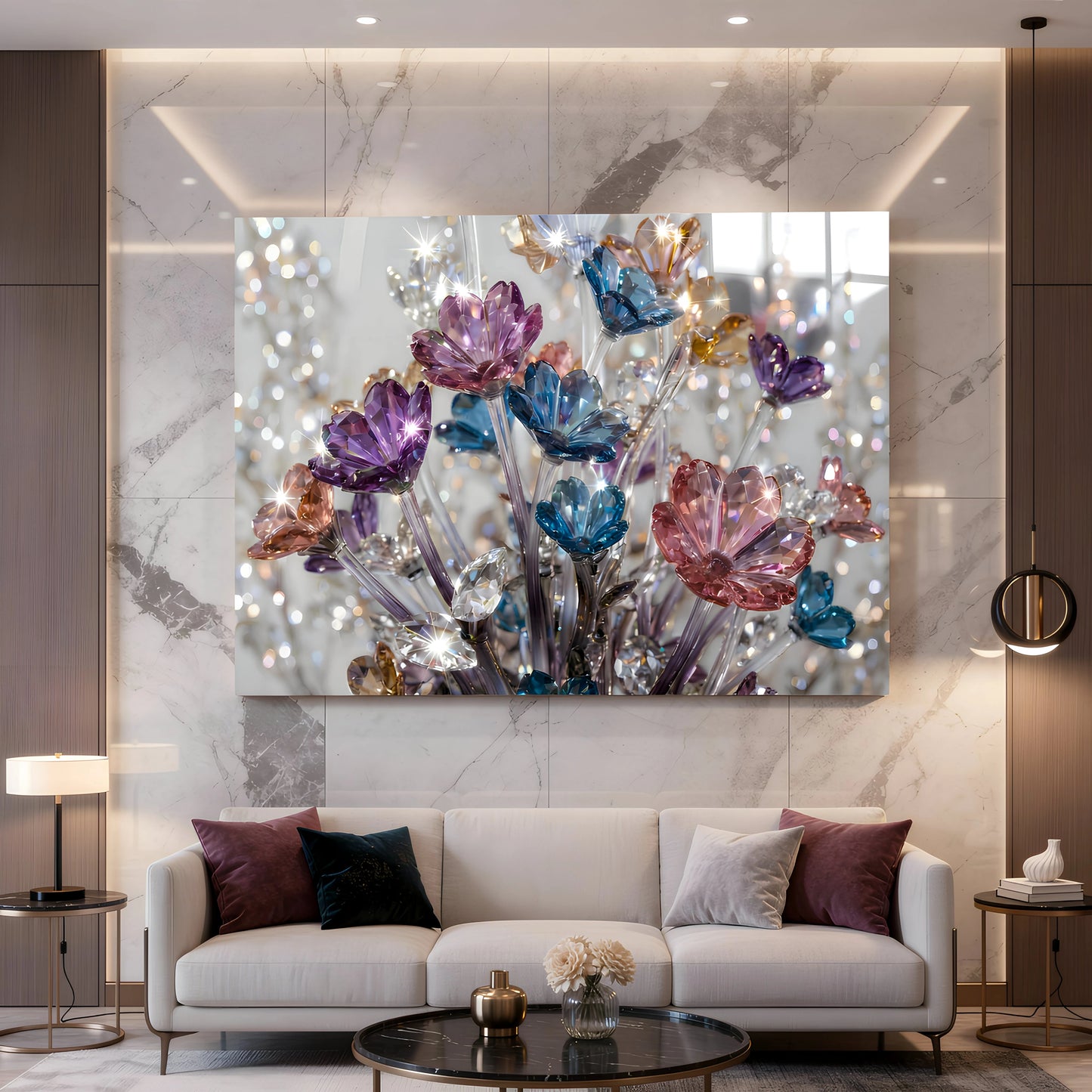 Crystal Flower Bouquet Glass Wall Art
