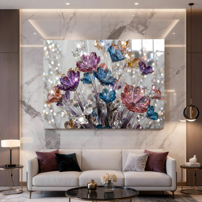 Crystal Flower Bouquet Glass Wall Art
