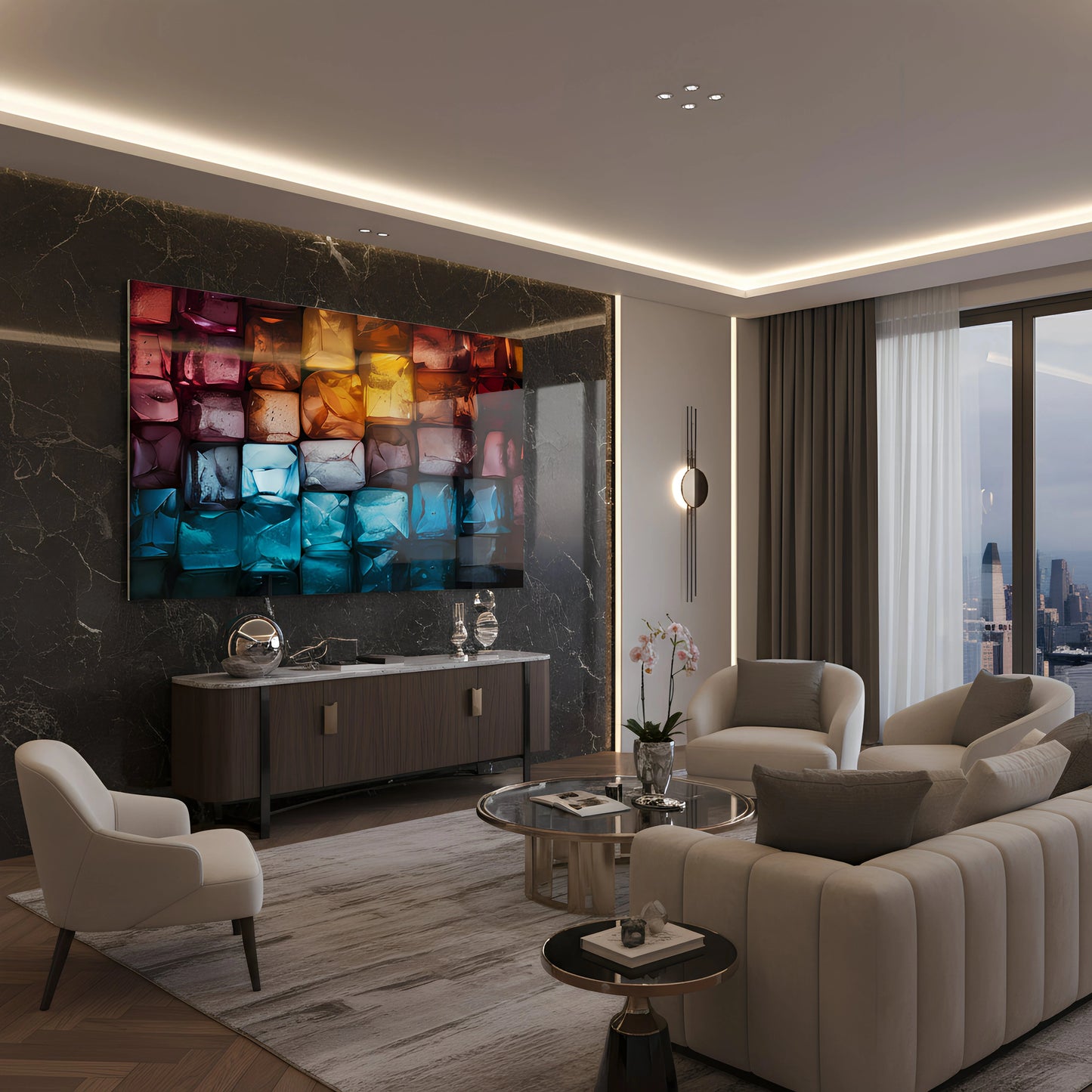 Chromatic Crystal Grid 3D Glass Wall Art