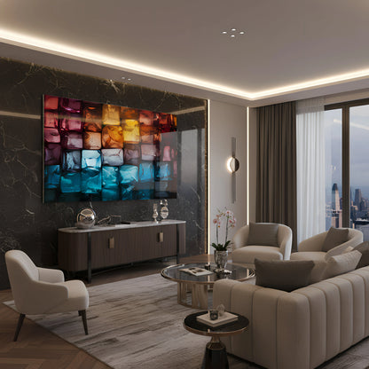 Chromatic Crystal Grid 3D Glass Wall Art