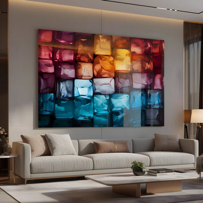 Chromatic Crystal Grid 3D Glass Wall Art