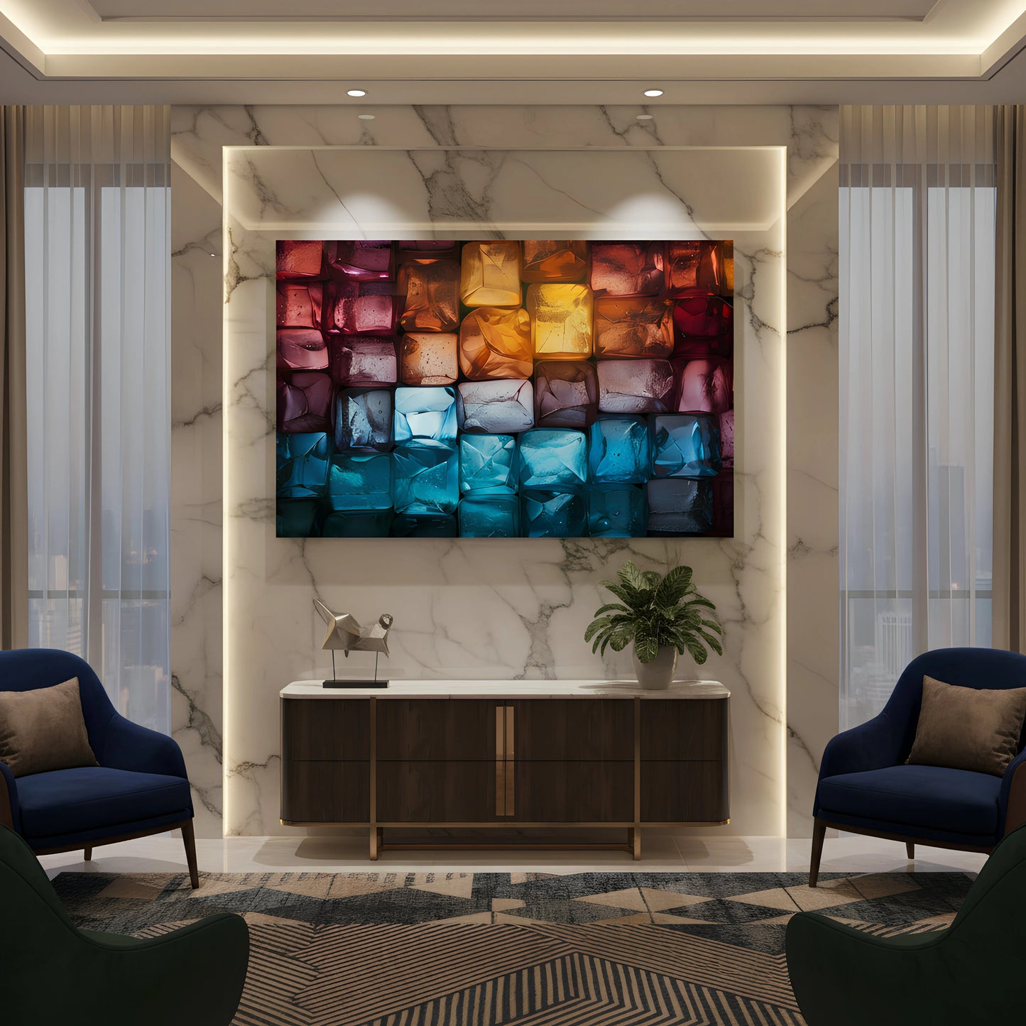 Chromatic Crystal Grid 3D Glass Wall Art