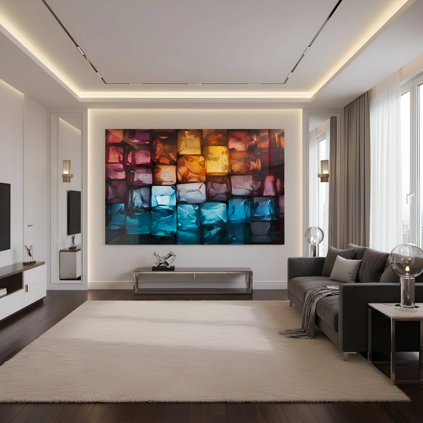 Chromatic Crystal Grid 3D Glass Wall Art