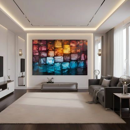 Chromatic Crystal Grid 3D Glass Wall Art