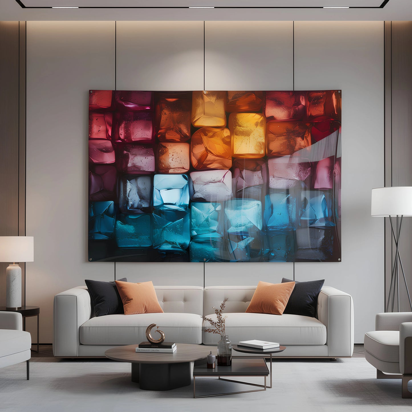 Chromatic Crystal Grid 3D Glass Wall Art