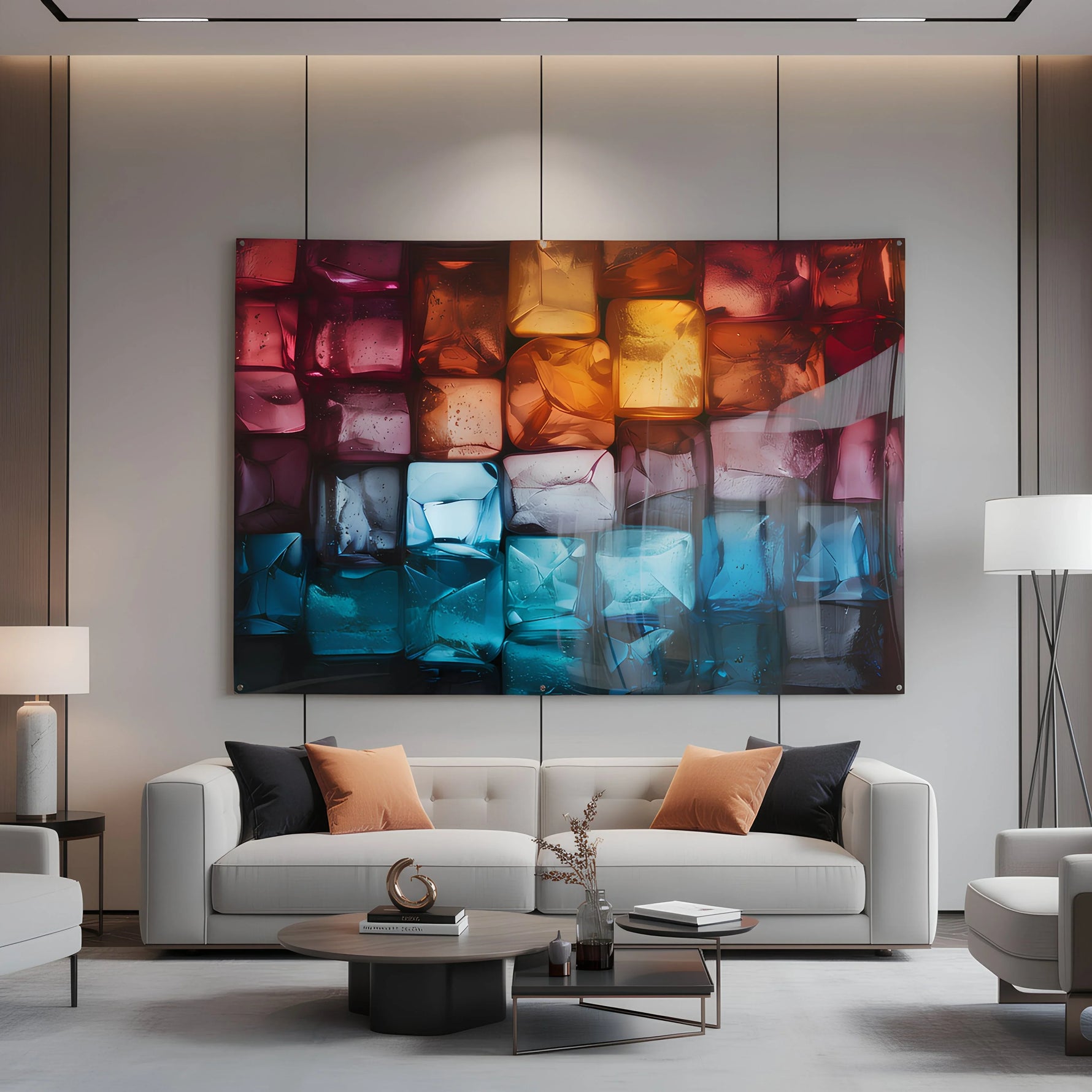 Chromatic Crystal Grid 3D Glass Wall Art.