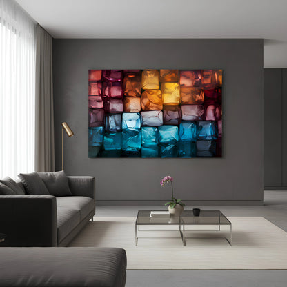 Chromatic Crystal Grid 3D Glass Wall Art