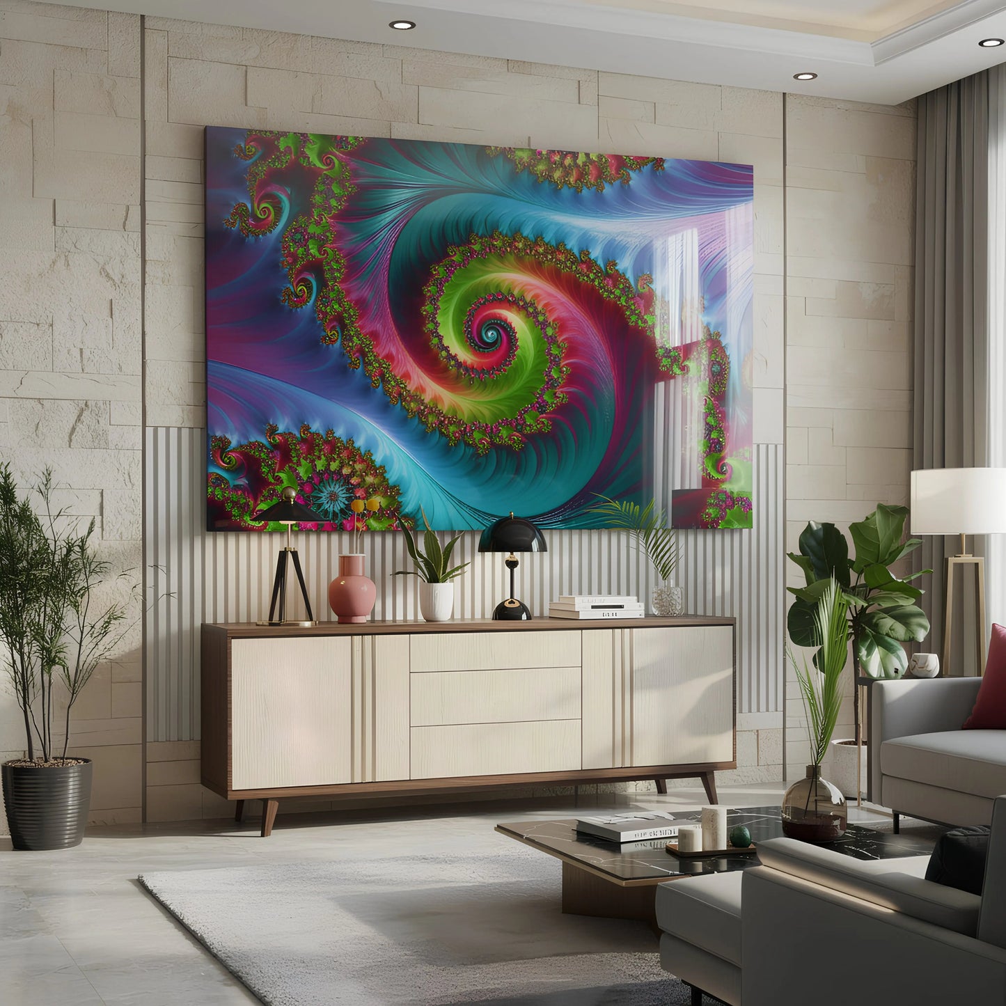 Abstract Fractal Spiral Glass Wall Art