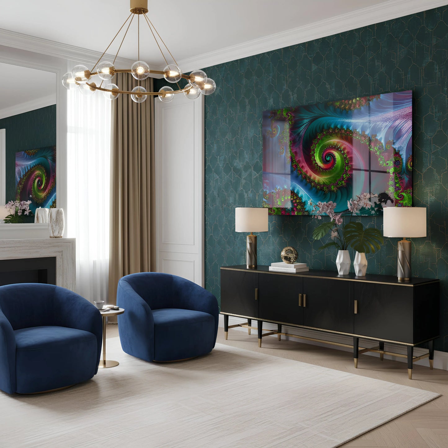 Abstract Fractal Spiral Glass Wall Art