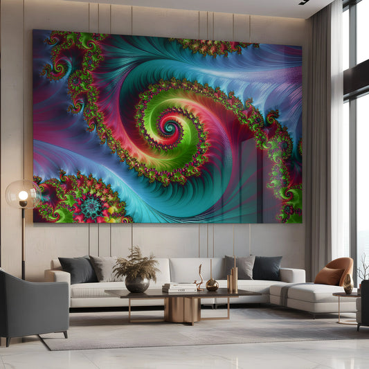 Abstract Fractal Spiral Glass Wall Art.