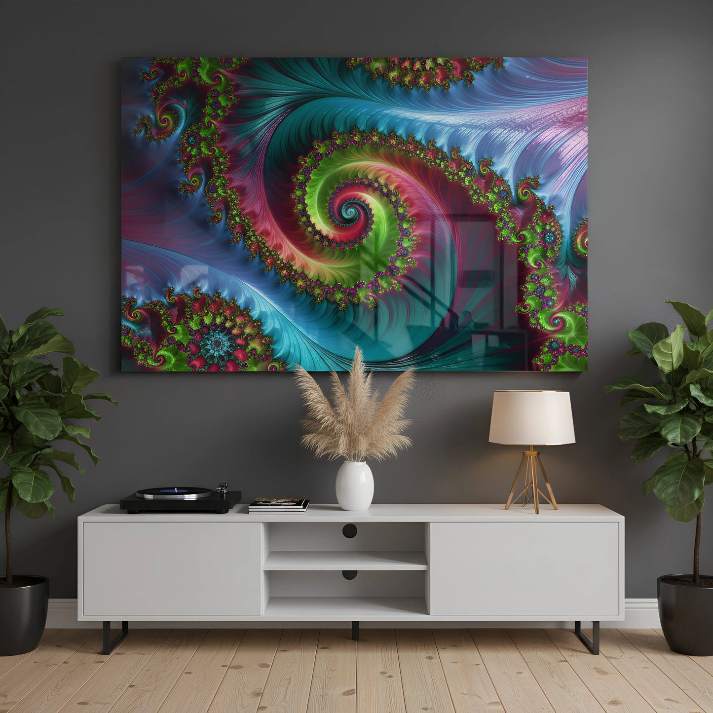 Abstract Fractal Spiral Glass Wall Art