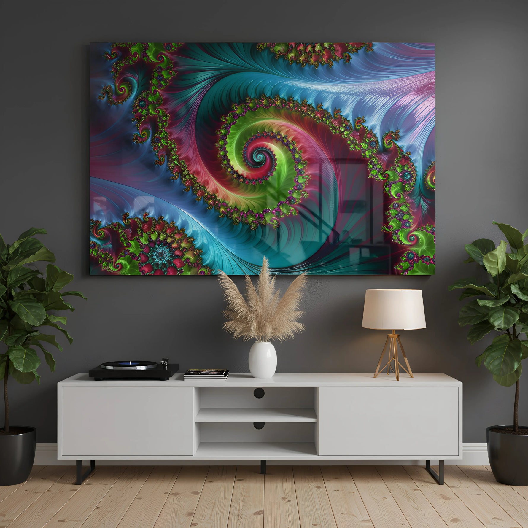 Abstract Fractal Spiral Glass Wall Art.