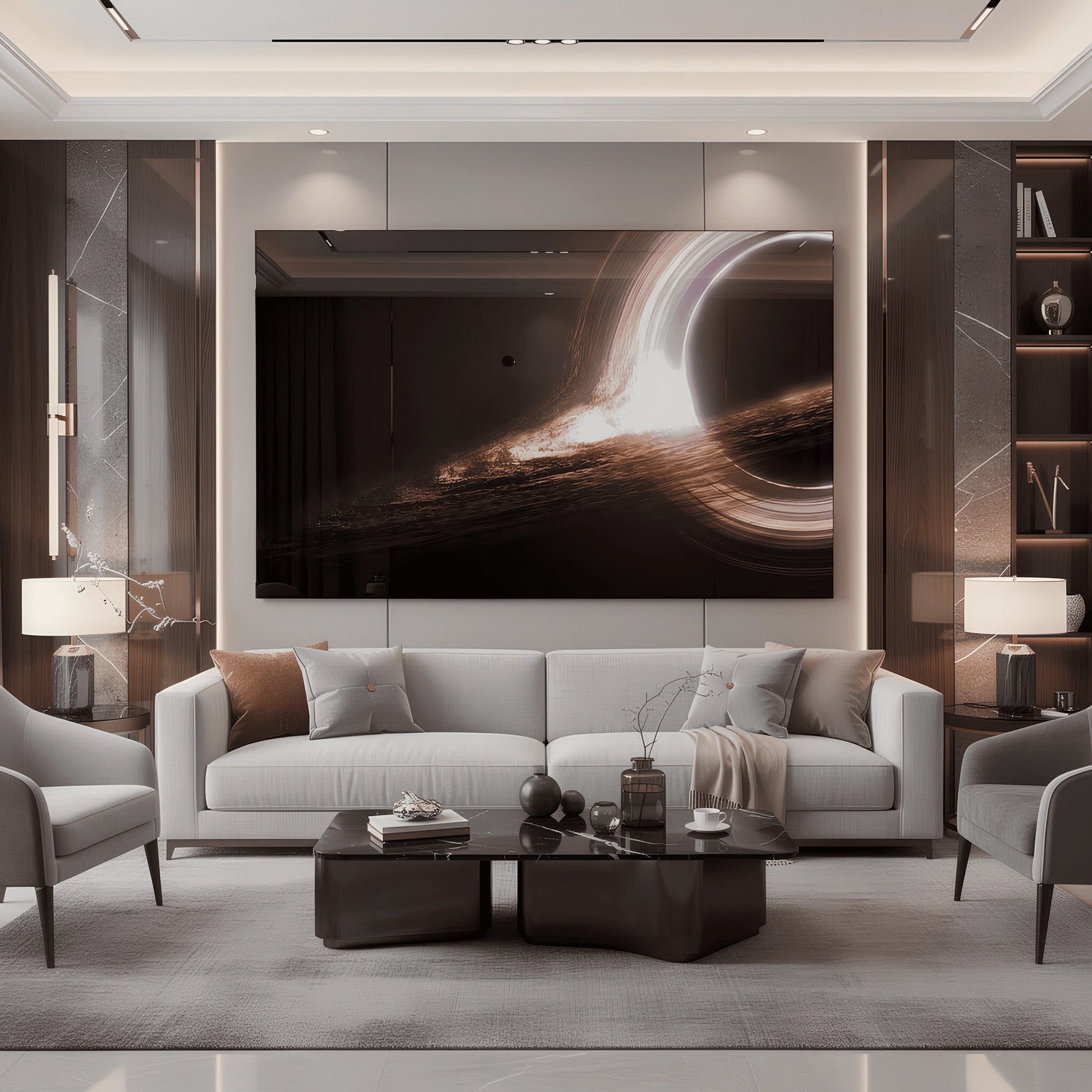 Into the Black Hole – Luminous Cosmic Glass Wall Art.