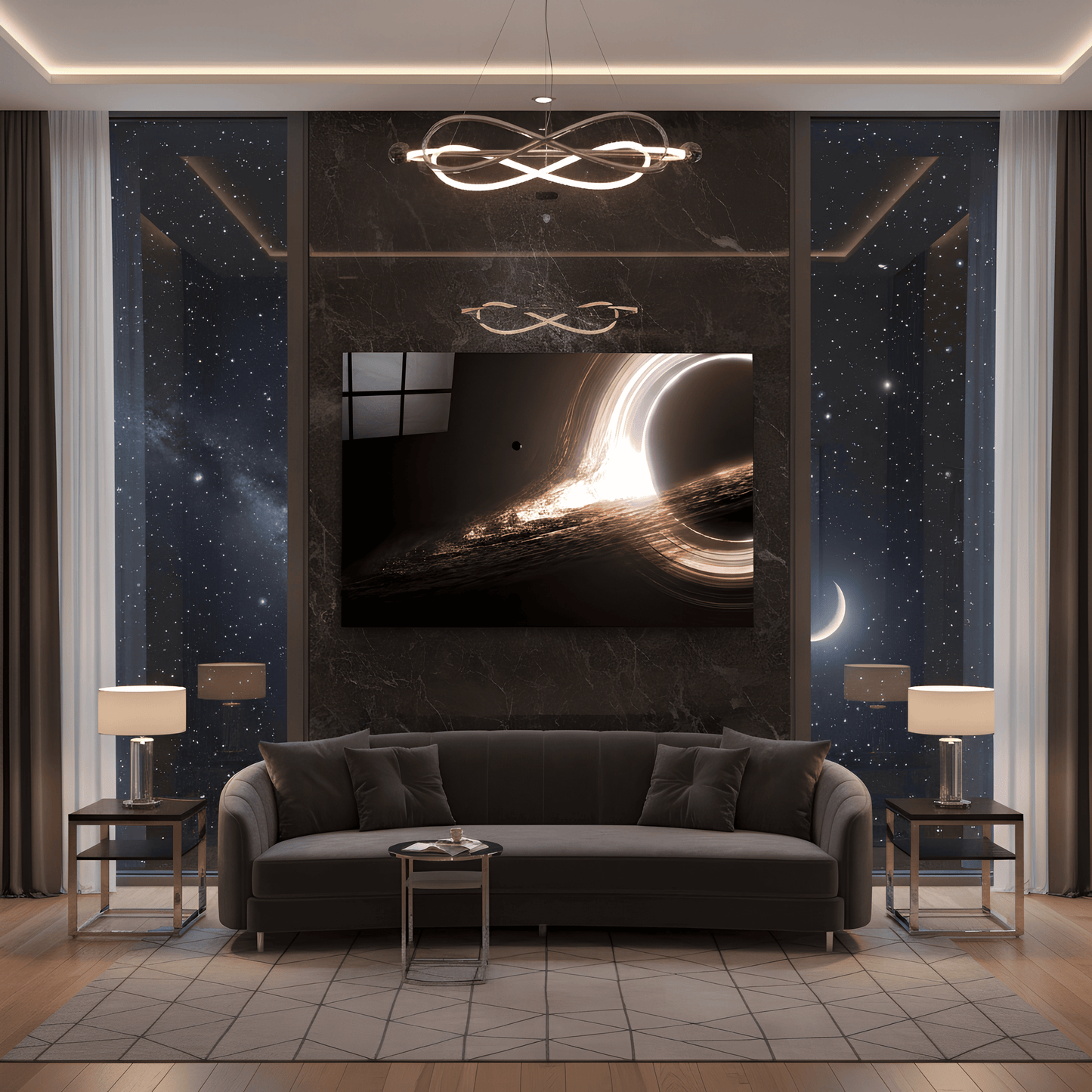 Into the Black Hole – Luminous Cosmic Glass Wall Art