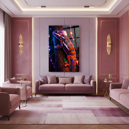 Neon Colorful Chameleon Glass Wall Art