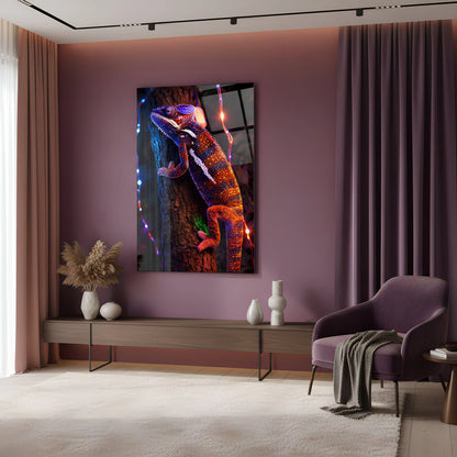 Neon Colorful Chameleon Glass Wall Art