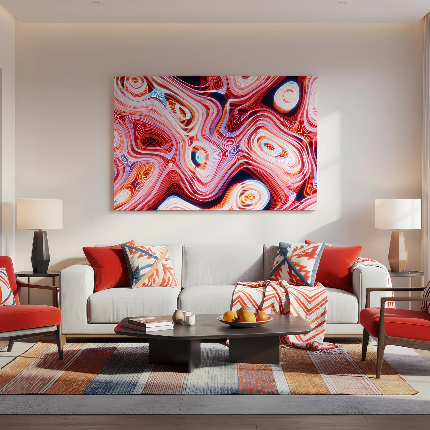 Colorful Red Pink Neon Swirl Wave Glass Wall Art