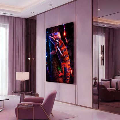 Neon Colorful Chameleon Glass Wall Art