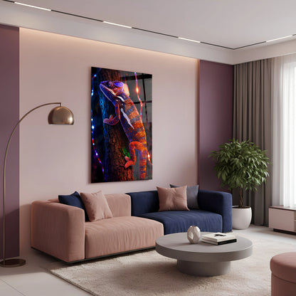 Neon Colorful Chameleon Glass Wall Art