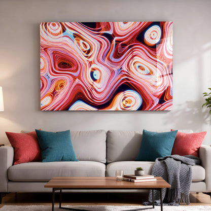 Colorful Red Pink Neon Swirl Wave Glass Wall Art