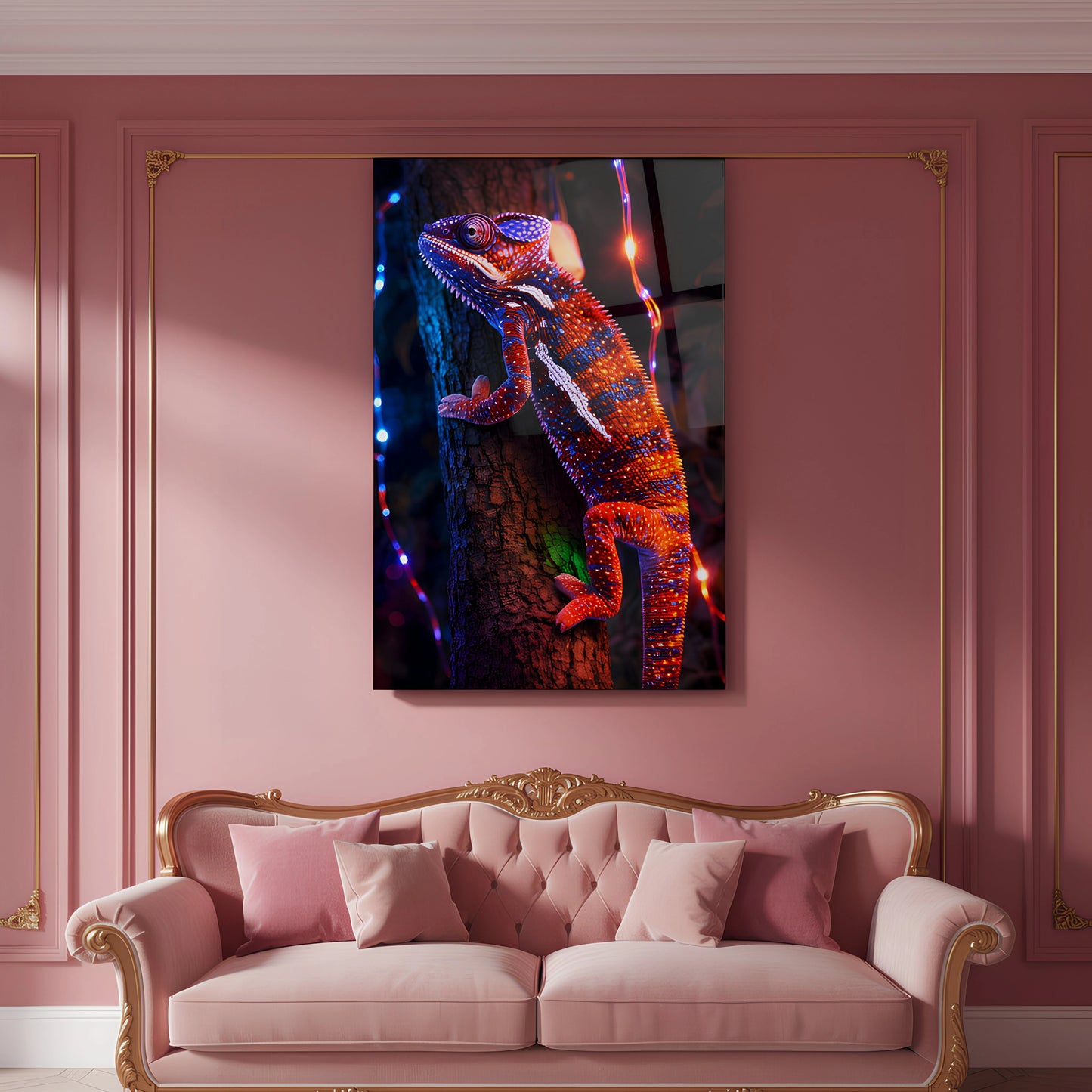 Neon Colorful Chameleon Glass Wall Art