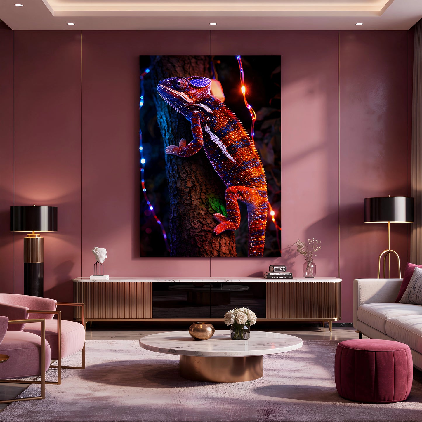 Neon Colorful Chameleon Glass Wall Art