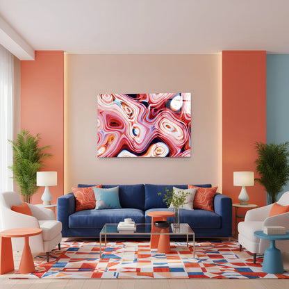 Colorful Red Pink Neon Swirl Wave Glass Wall Art