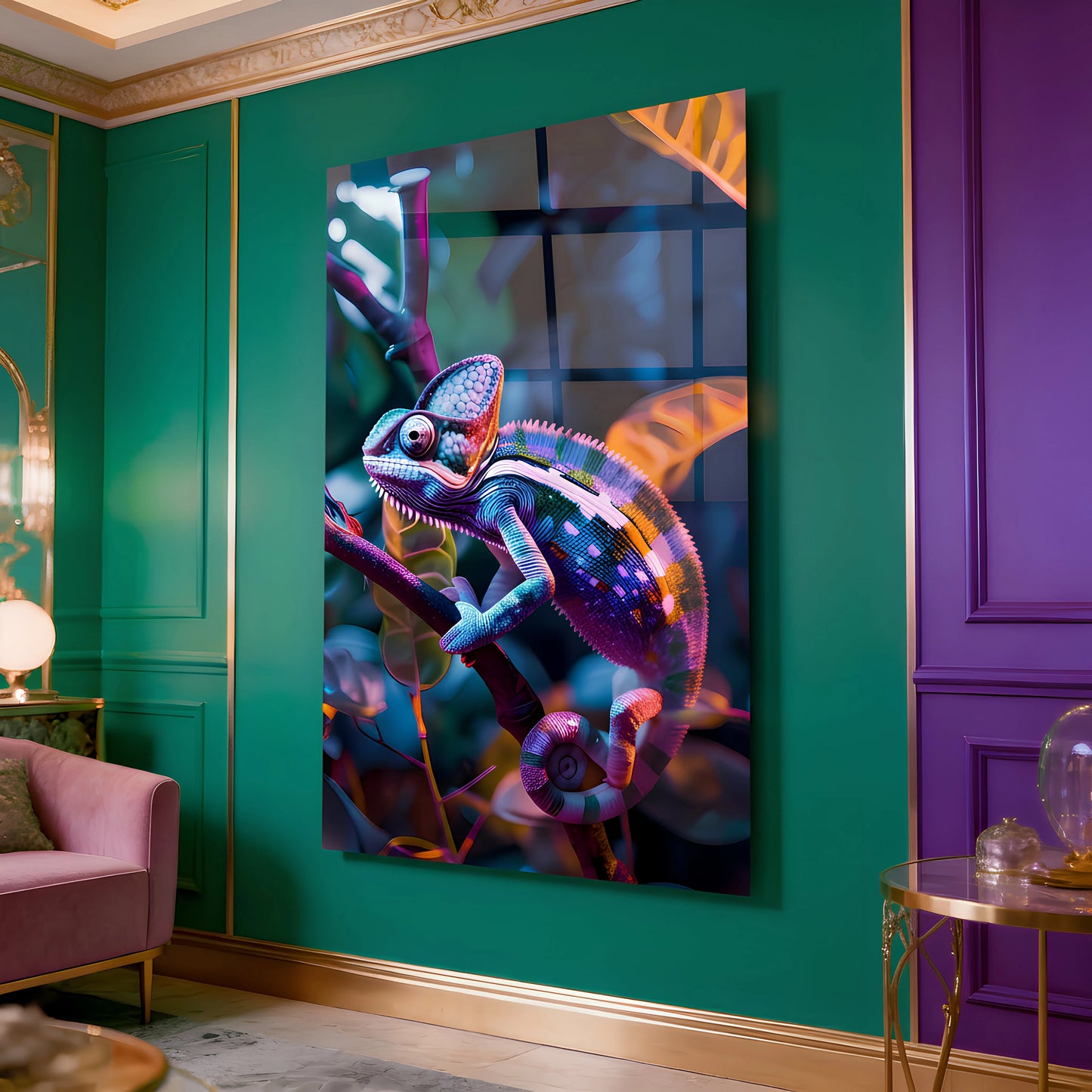 Chromatic Chameleon Glass Wall Art – Colorful Modern Glass Decor