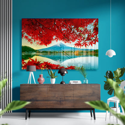 Mount Fuji Echoes of Autumn Glass Poster