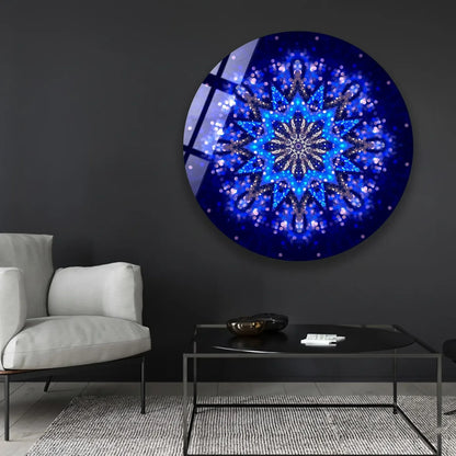 Blue Flower Mandala Glass Wall Art.