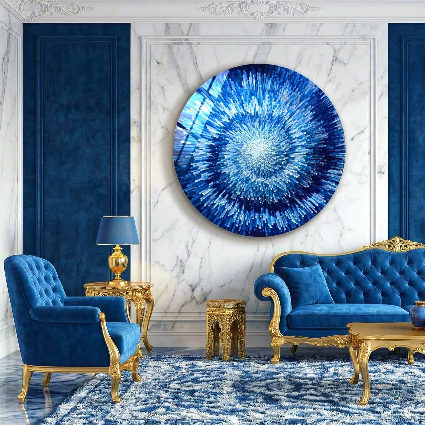 Blue Emerald Spiral Glass Wall Art