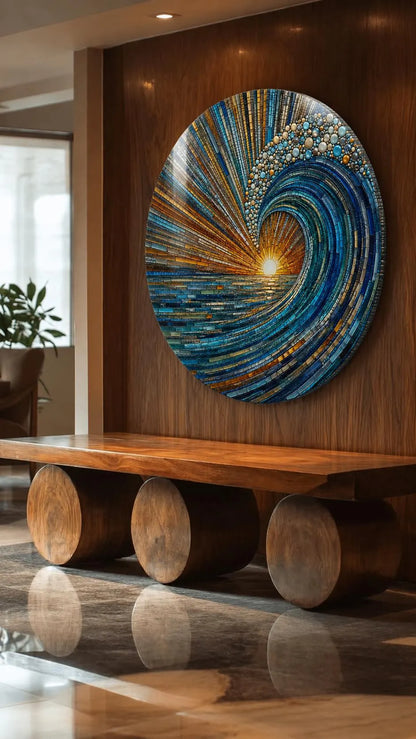 Stained Sunrise Wave Glass Wall Art
