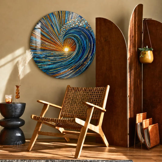 Stained Sunrise Wave Glass Wall Art