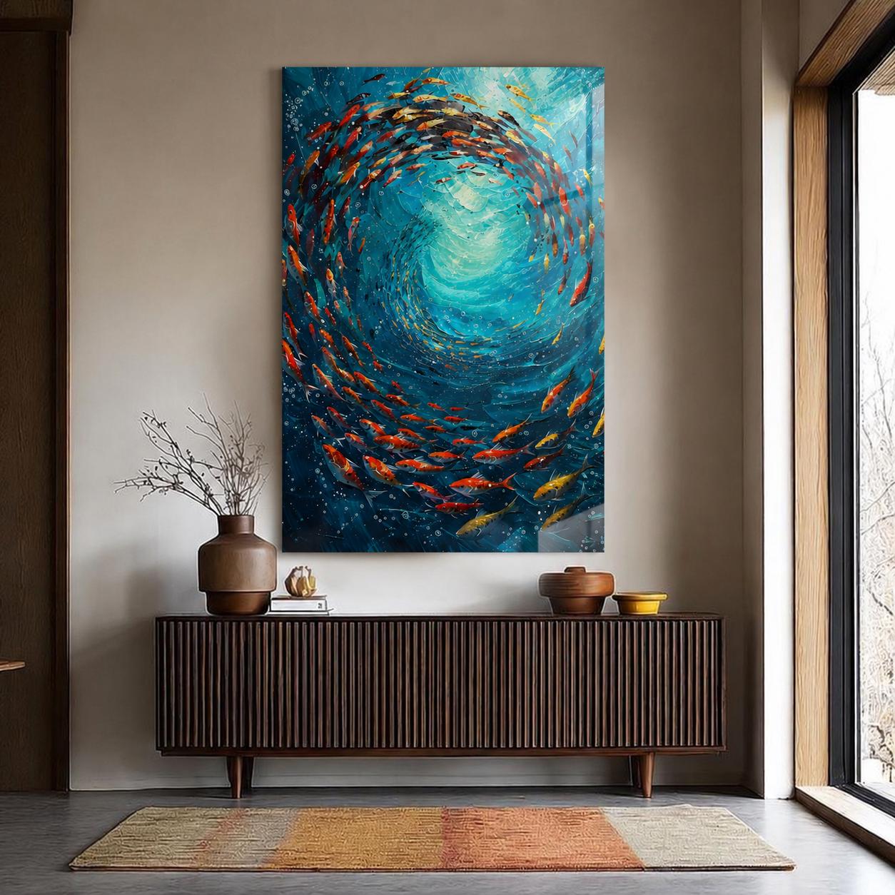 Original School of Fish Glass Wall Art