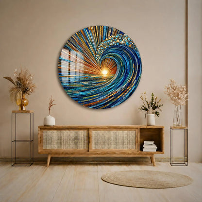 Stained Sunrise Wave Glass Wall Art
