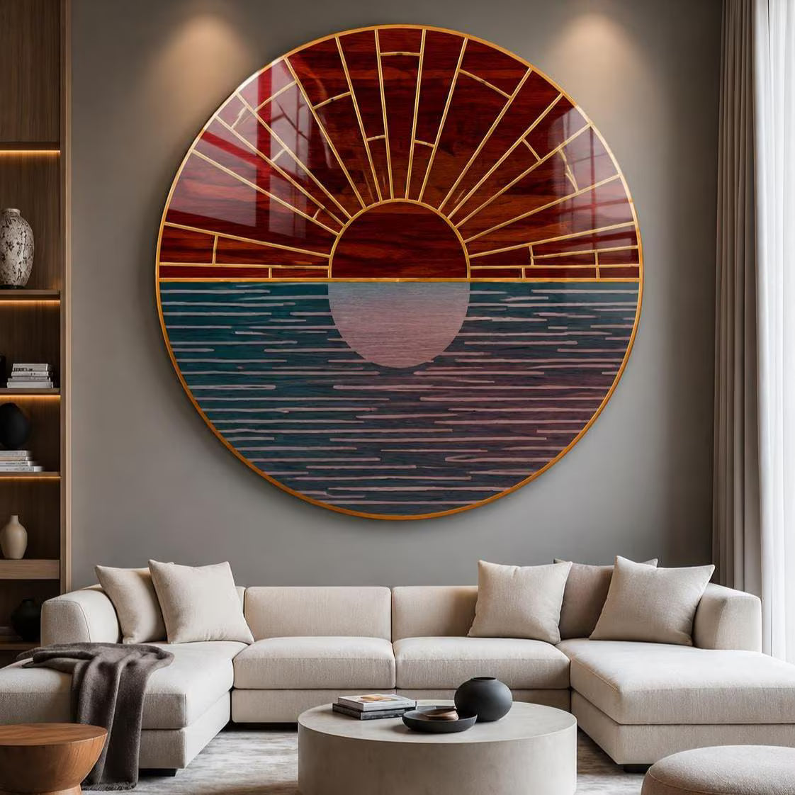 Geometric Mirrored Sunrise Ocean Glass Wall Art