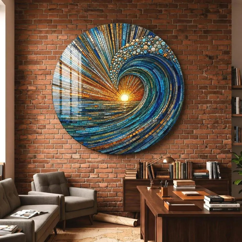 Stained Sunrise Wave Glass Wall Art