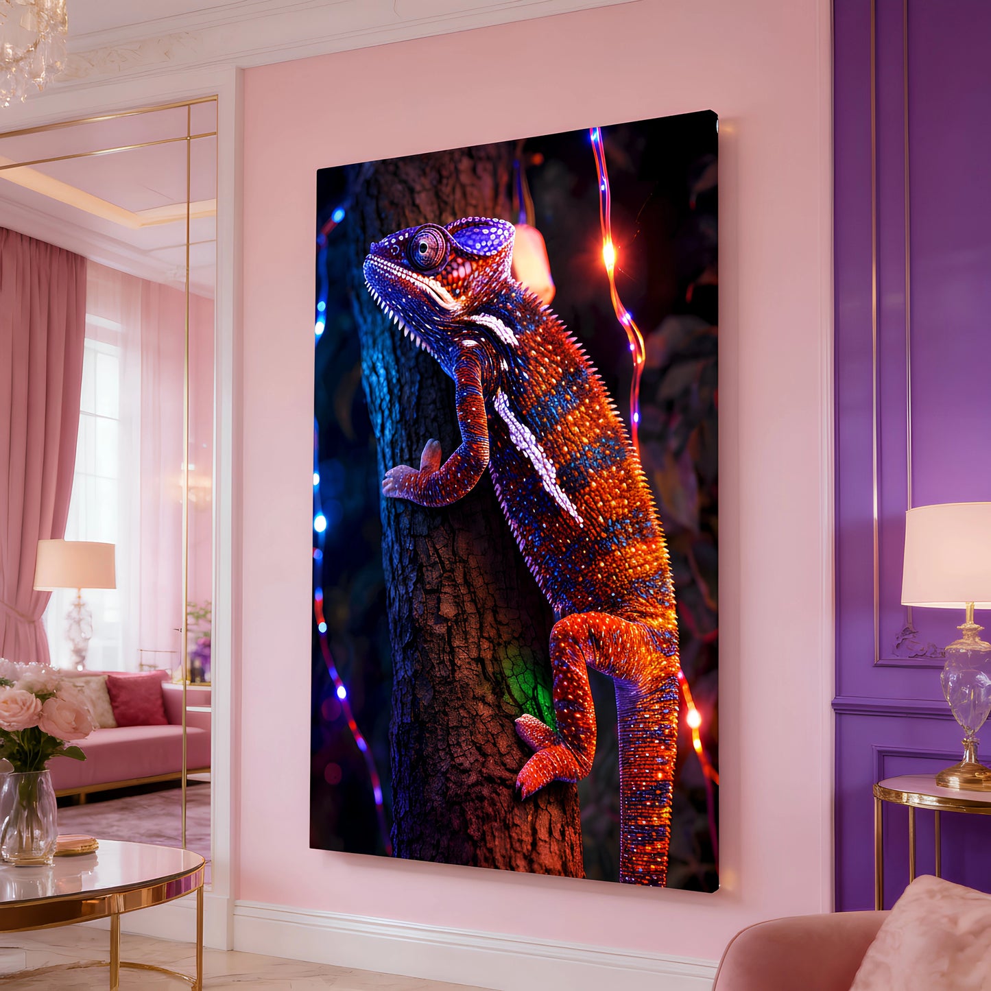 Neon Colorful Chameleon Glass Wall Art