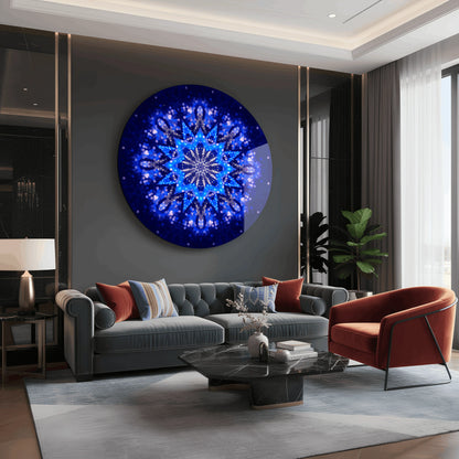 Blue Flower Mandala Glass Wall Art.