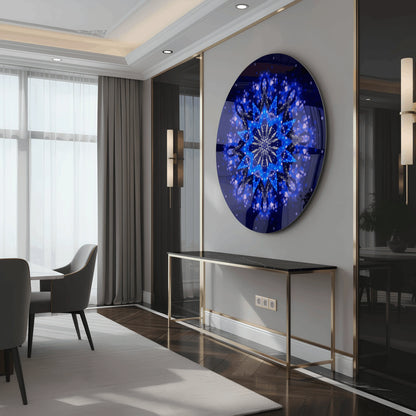 Blue Flower Mandala Glass Wall Art.