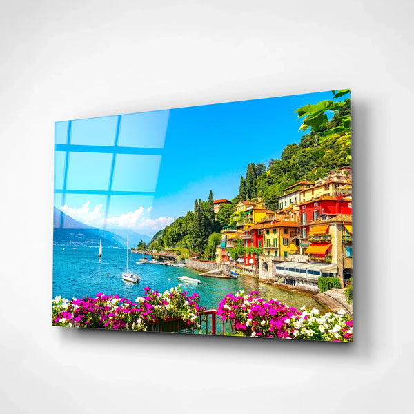 Azure Haven – Lake Como Glass Poster | Lake Como Glass Wall Art - Minteefy