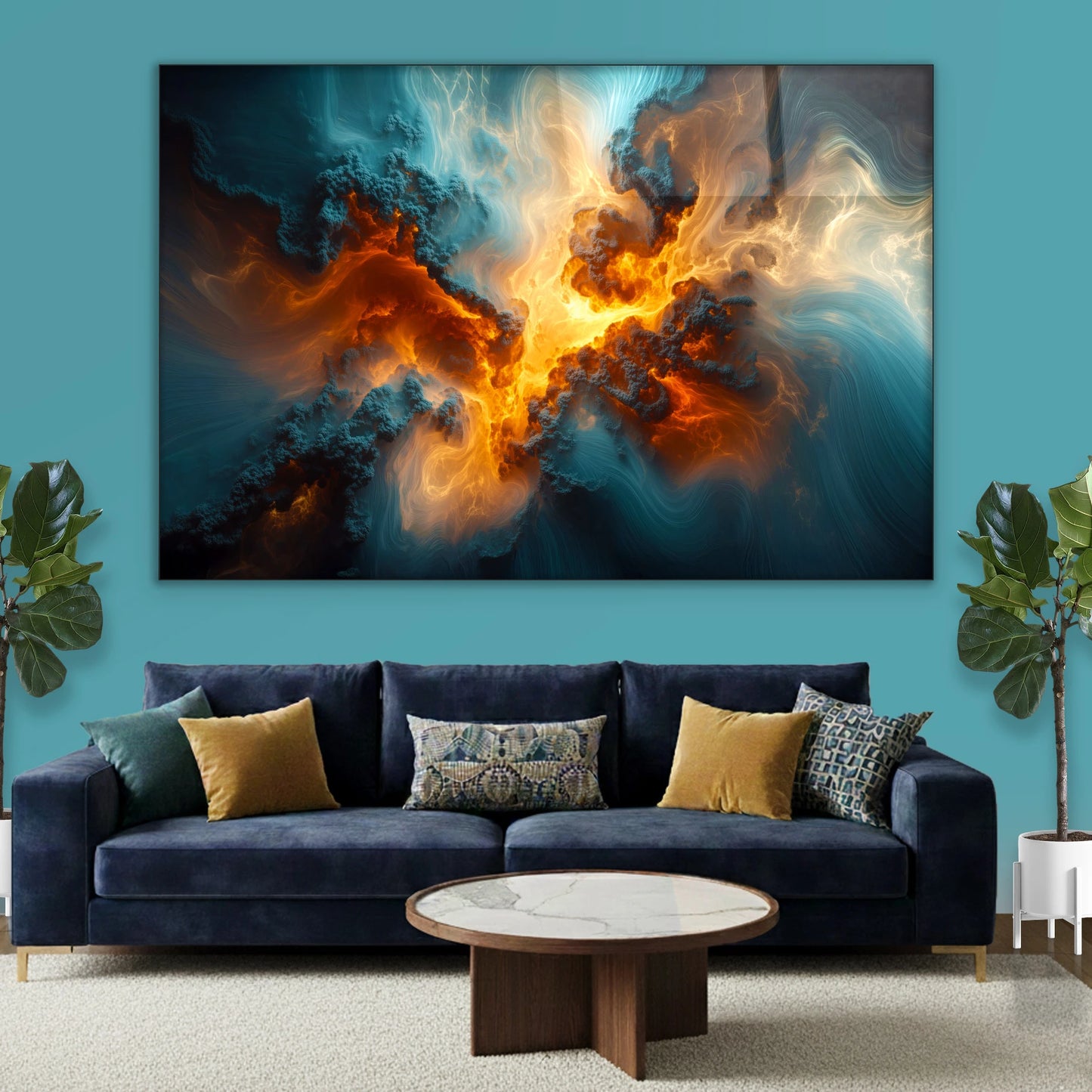 Abstract Fire and Ice – Colorful Abstract Explosion Glass Wall Art