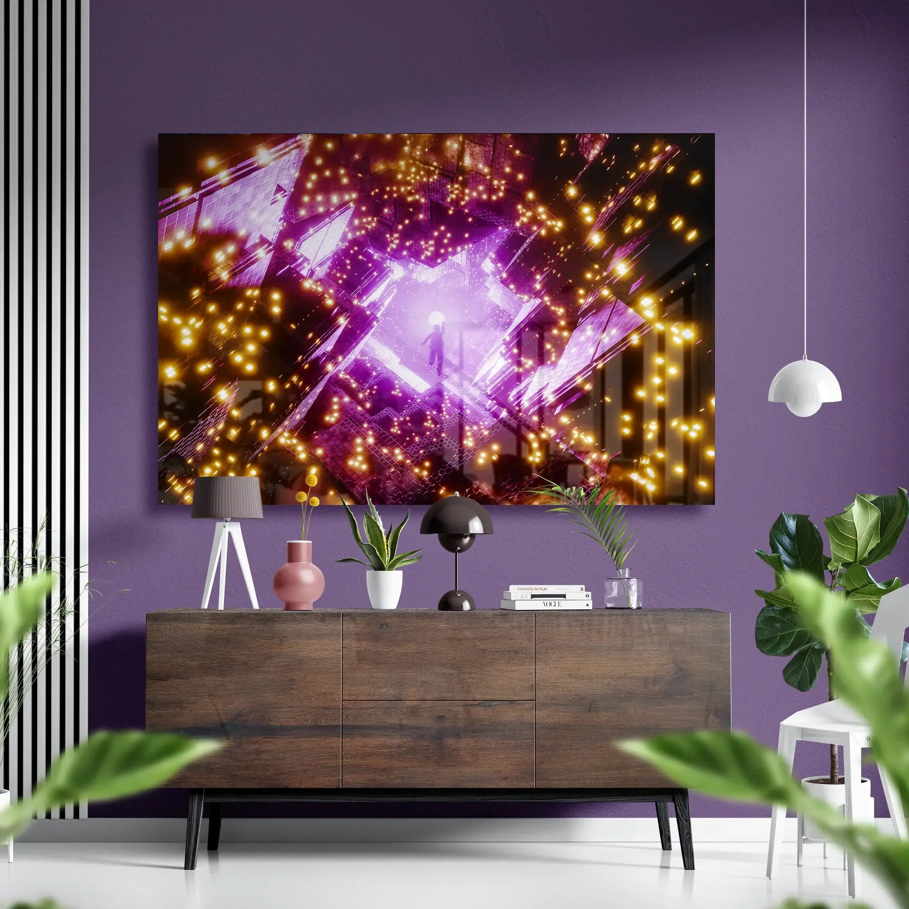 Astronaut Chase Glass Poster – Futuristic Space Glass Wall Art - Minteefy