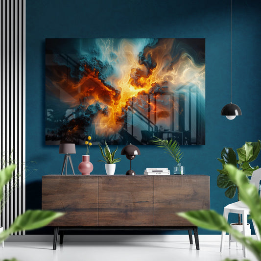 Abstract Fire and Ice – Colorful Abstract Explosion Glass Wall Art