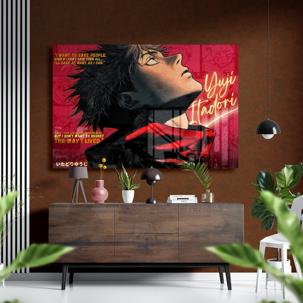 Yuji Itadori Motivational Anime Glass Art.